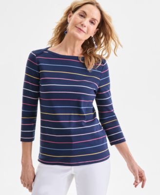 Petite Pima Candy Boat Neck Pinstripe Top, Macy's Exclusive