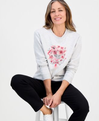 Petite Love Flowers Graphic Fleece Sweatshirt, Macy's Exclusive 