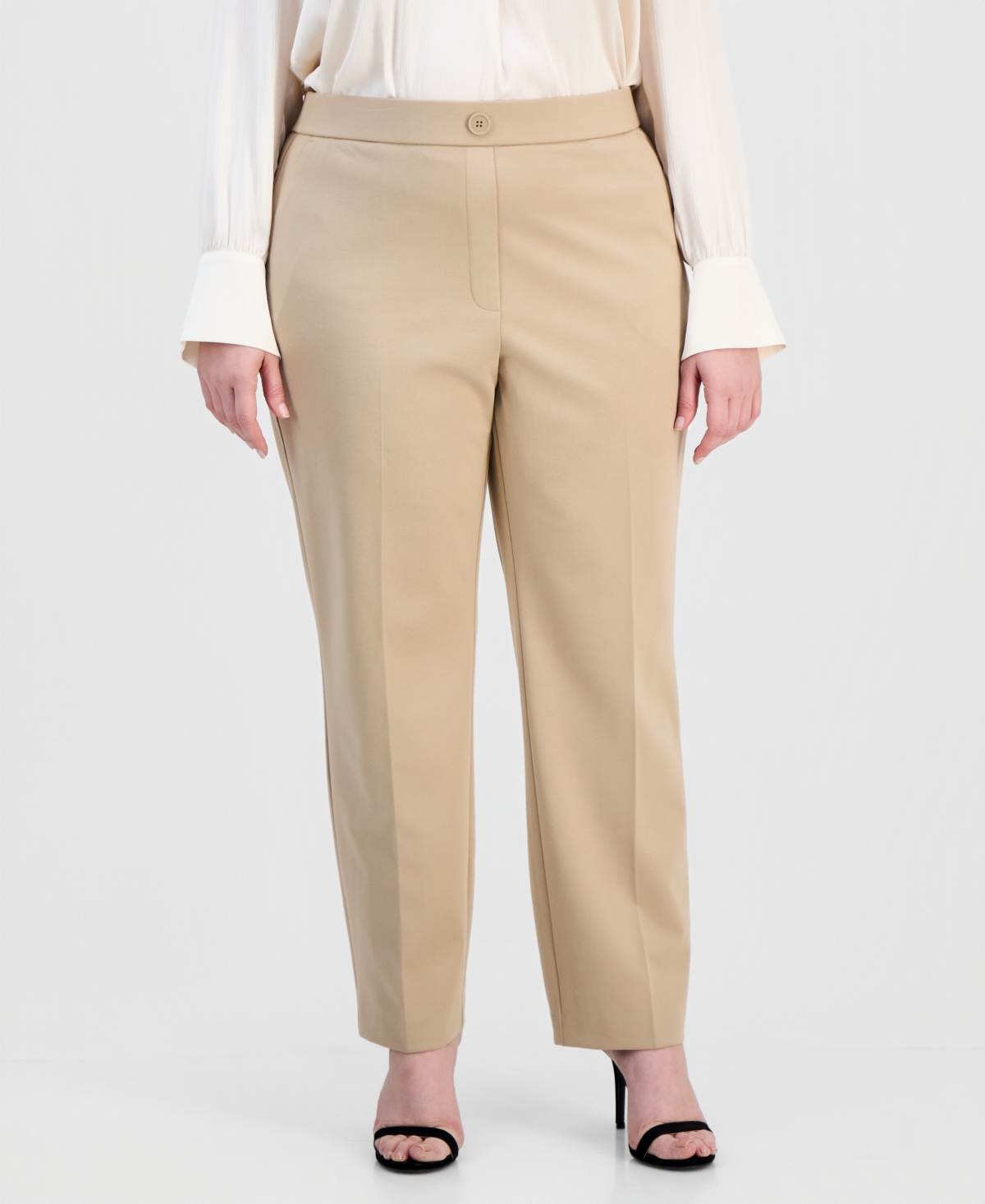 Ak Anne Klein Plus High Rise Straight-Leg Pull-On Pants