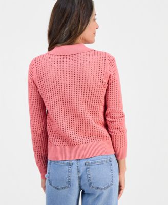 Petite Open-Stitch Button-Front Cotton Cardigan, Macy's Exclusive 