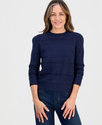 Petite Crewneck Pointelle Long-Sleeve Sweater