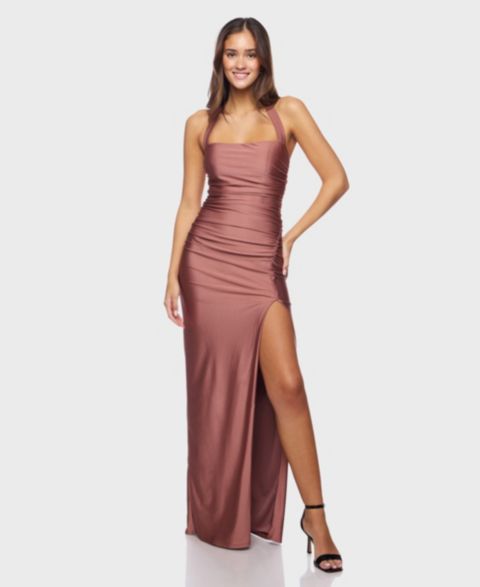 Женские платья Alex & Sophia Juniors' Halter Neck Back Tie Gown, цвет: Розовато-лиловый