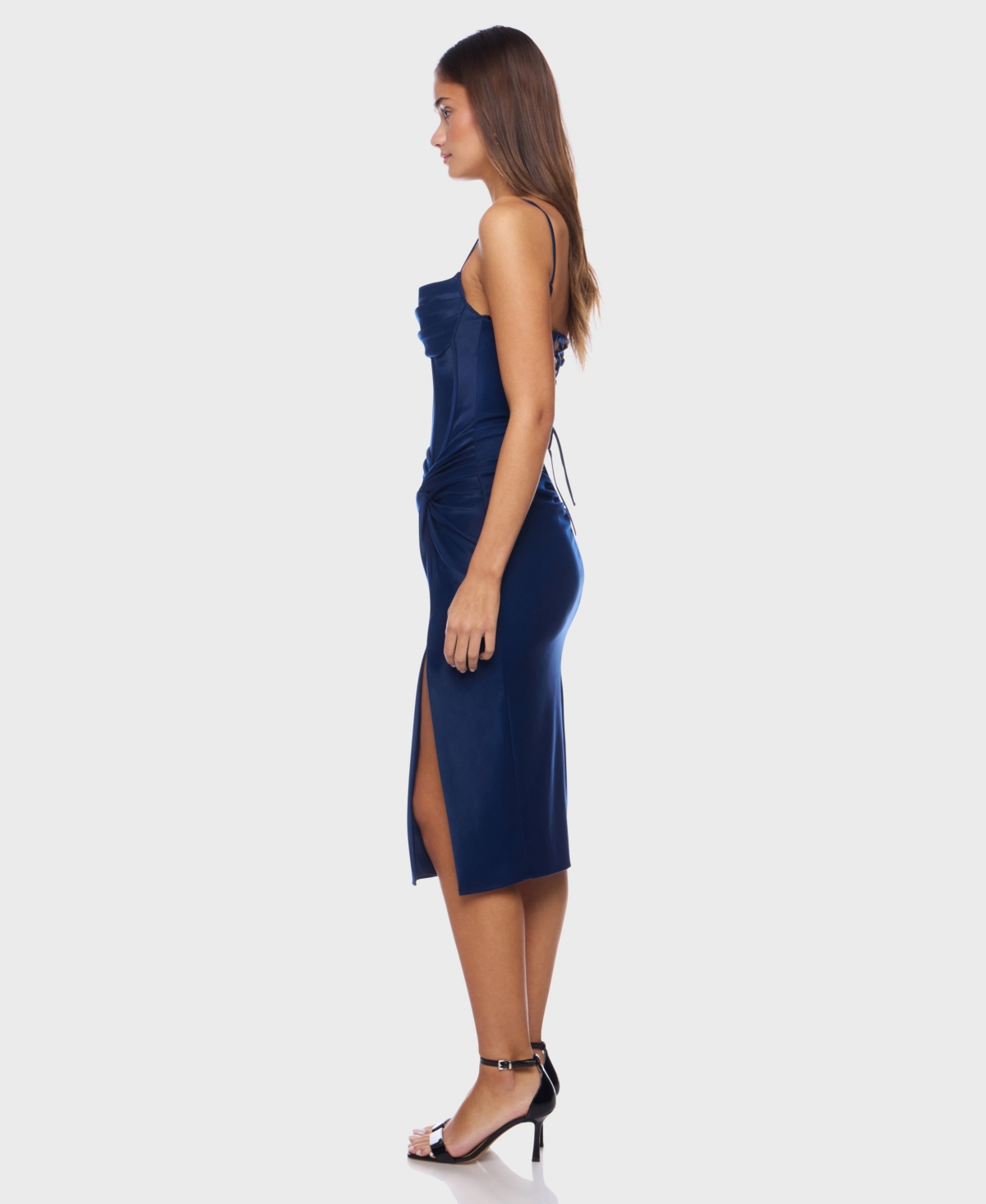 Alex & Sophia Juniors' Shimmer Knit Side Tie Sweetheart Neck Dress In Blue