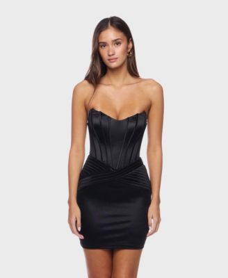 Alex & Sophia - Women's Strapless Bustier Pleated-Waist Dress