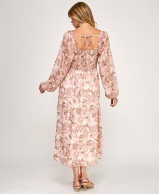 Juniors' Long-Sleeve Tie Front Midi Dress