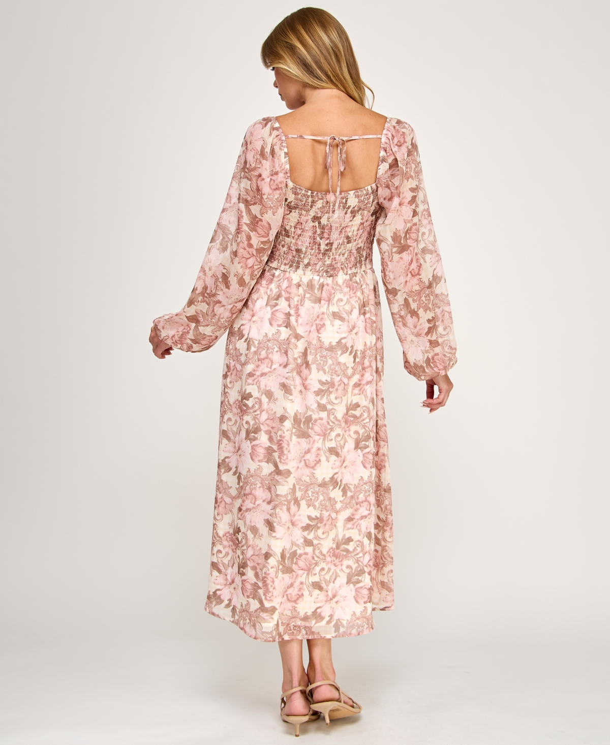 Trixxi Juniors' Long-Sleeve Tie Front Midi Dress