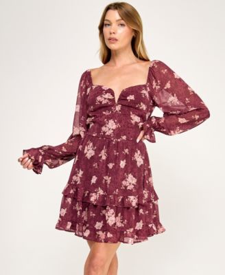 Trixxi - Women's Long-Sleeve Double Tier Dress