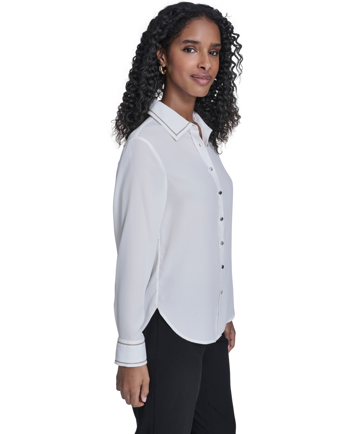 Calvin Klein Women's Decorated Button-down Top In White