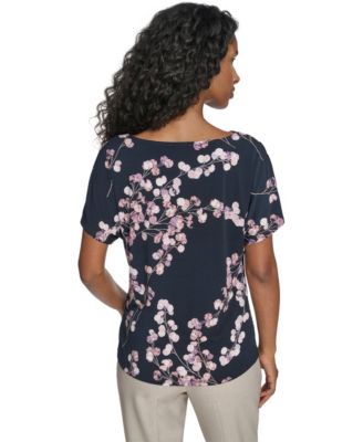 Women's Printed Drape Front Short-Sleeve Top