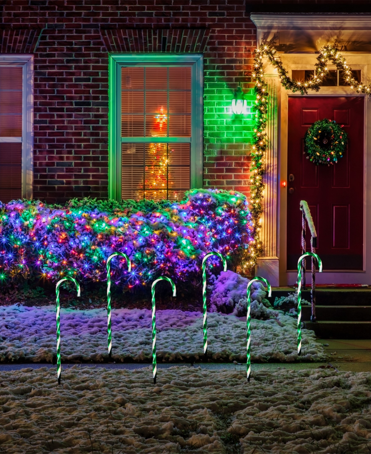 Northlight Lighted Candy Cane Outdoor Christmas Pathway Markers, Set Of 6 In Green