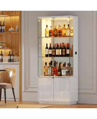 71" LED Glass Wine Cabinet with Lockable Doors