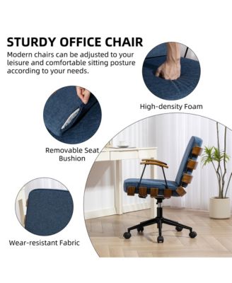 35.83"H Modern 360 Swivel Office Chair, Solid Wood Task Chair with Adjustable Height and Bent Wood