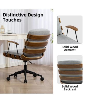 35.83"H Modern 360 Swivel Office Chair, Solid Wood Task Chair with Adjustable Height and Bent Wood