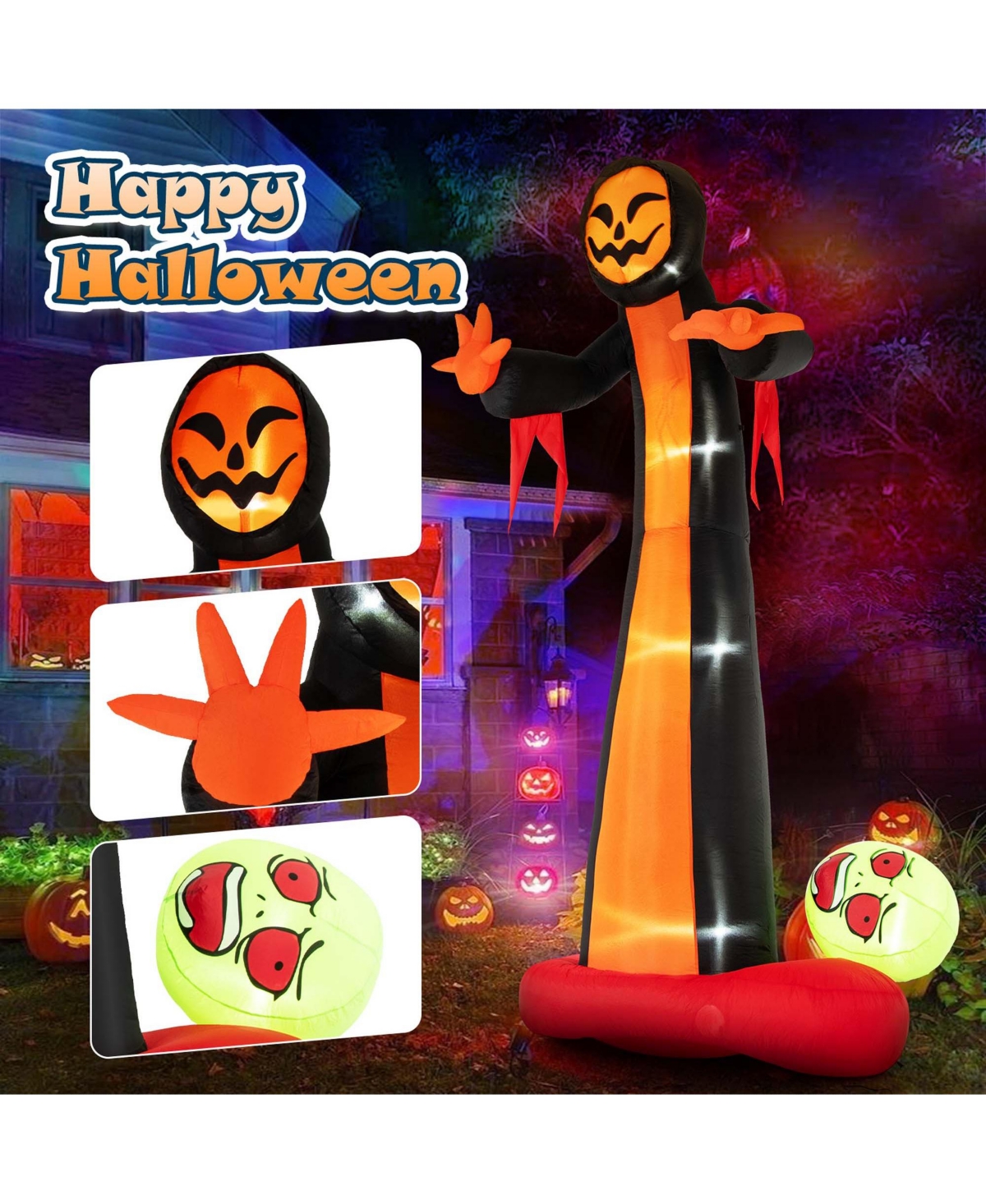Costway 12 Ft Inflatable Grim Reaper Ghost Large Halloween Inflatables with Built-in Led Lights and Scary Skull