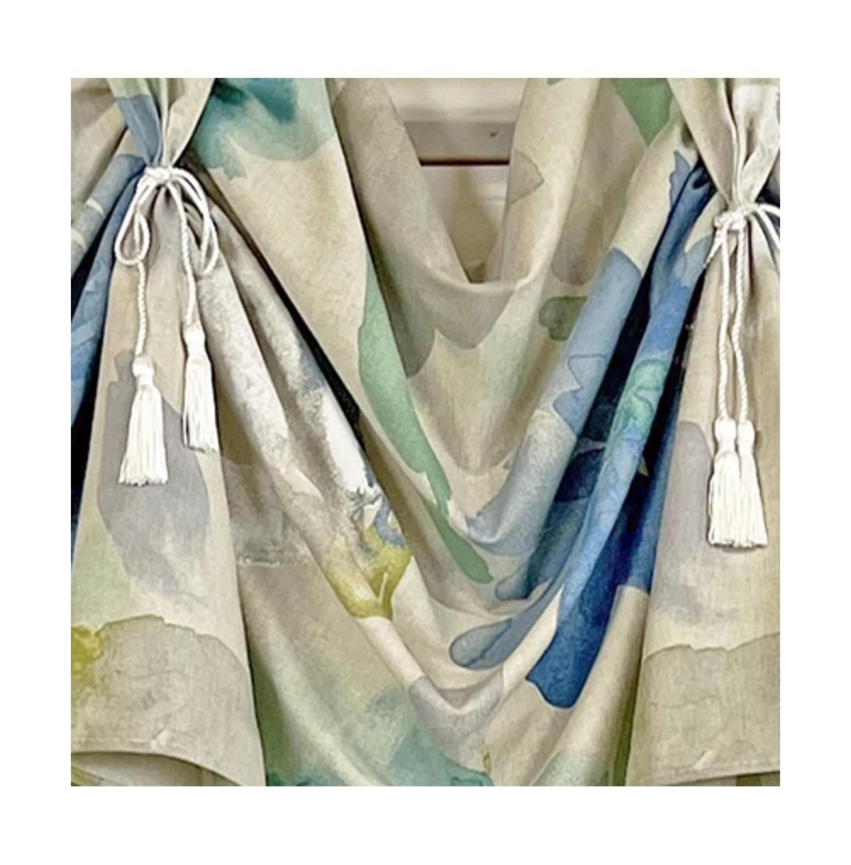 Rlf Home Linen Floral 3-Scoop Victory Swag Natural 4 Tabs 64"W x 26"L For windows up to 60"W