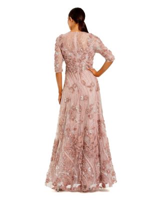 Women's 3/4 Sleeves High Neck Embellished Lace Gown