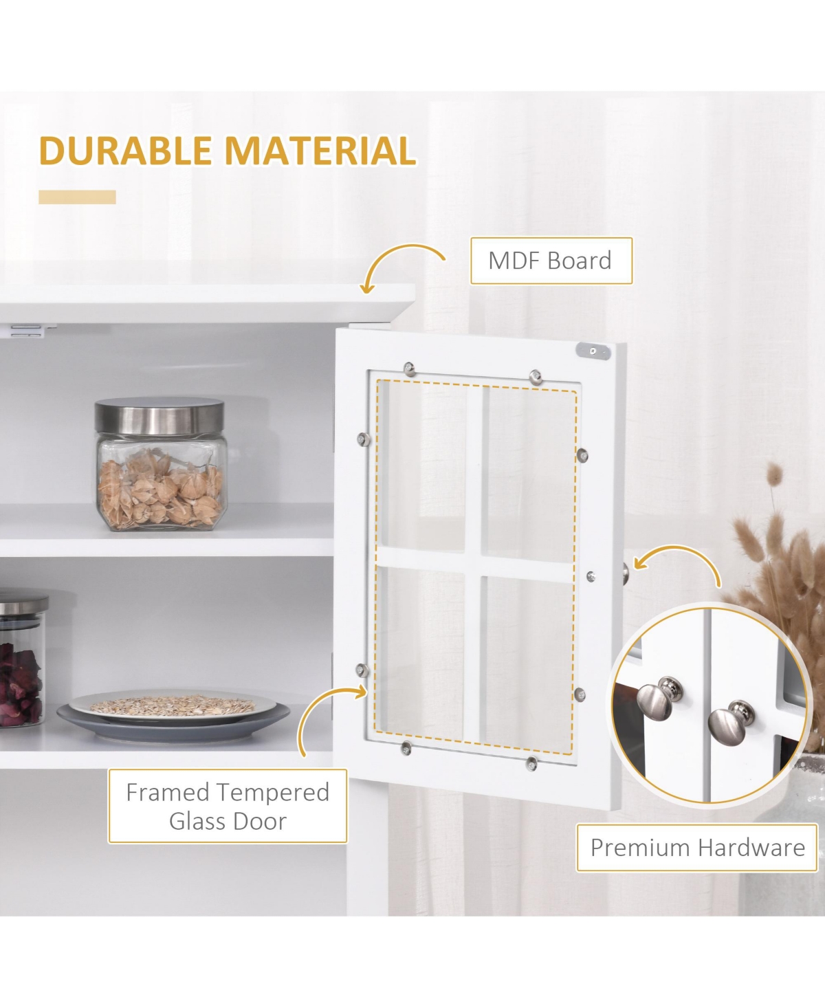 Homcom Elegant Buffet with Hutch, Kitchen Pantry Storage Cabinet with Framed Glass Door Drawer and Microwave Space, White