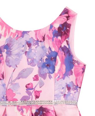 Girls' 7-16 Printed Mikado Pleated Hi-Low Dress