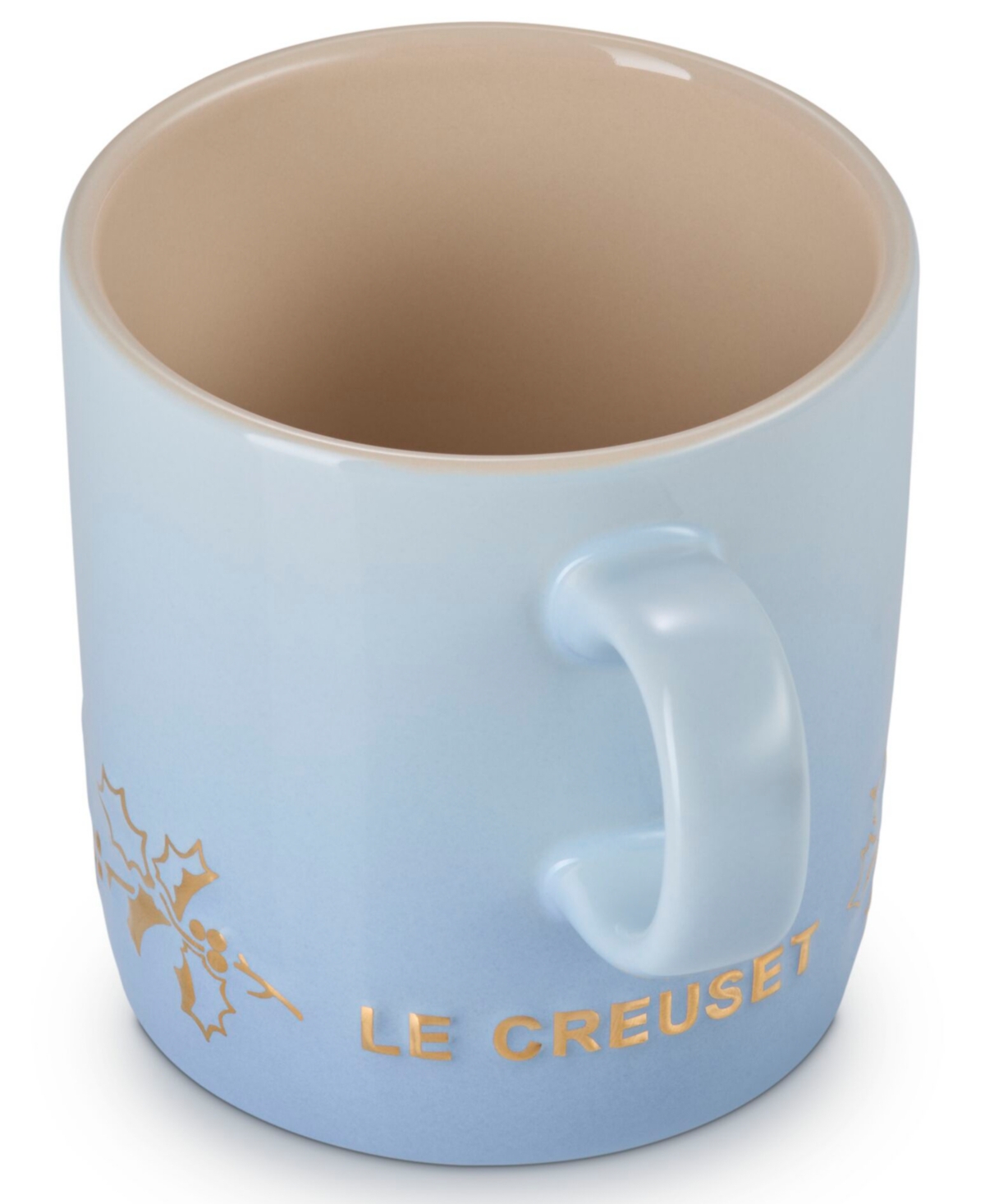 Le Creuset Stoneware Holly Collection 12 Oz. Gold Applique London Mug In Blue