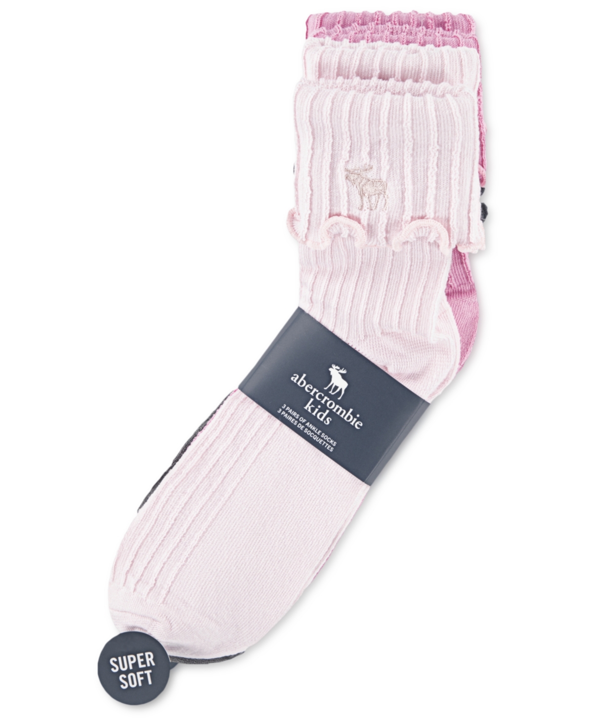 Abercrombie Girls 3-pack Crew Length Lettuce Hem Socks In Multi