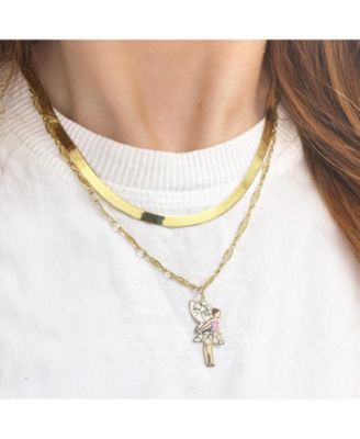 Pink Enamel Fairy Charm 14K Gold