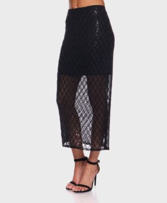 Juniors' Fitted Sequin Back-Slit Midi Skirt
