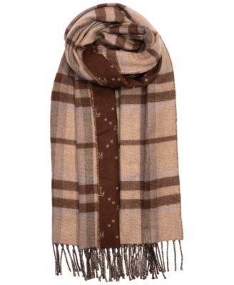 Plaid and Logo Double Face Scarf