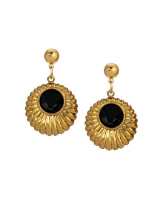Gold Tone Crystal Drop Round Earrings