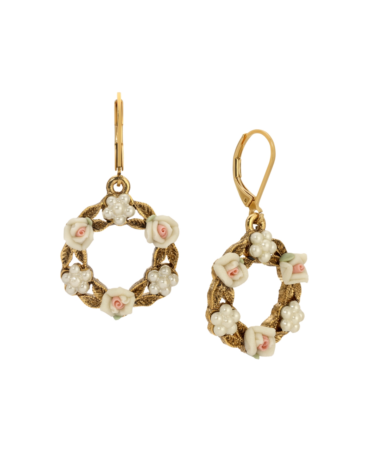 2028 Faux Cultivated Pearl White Flower Earrings In White