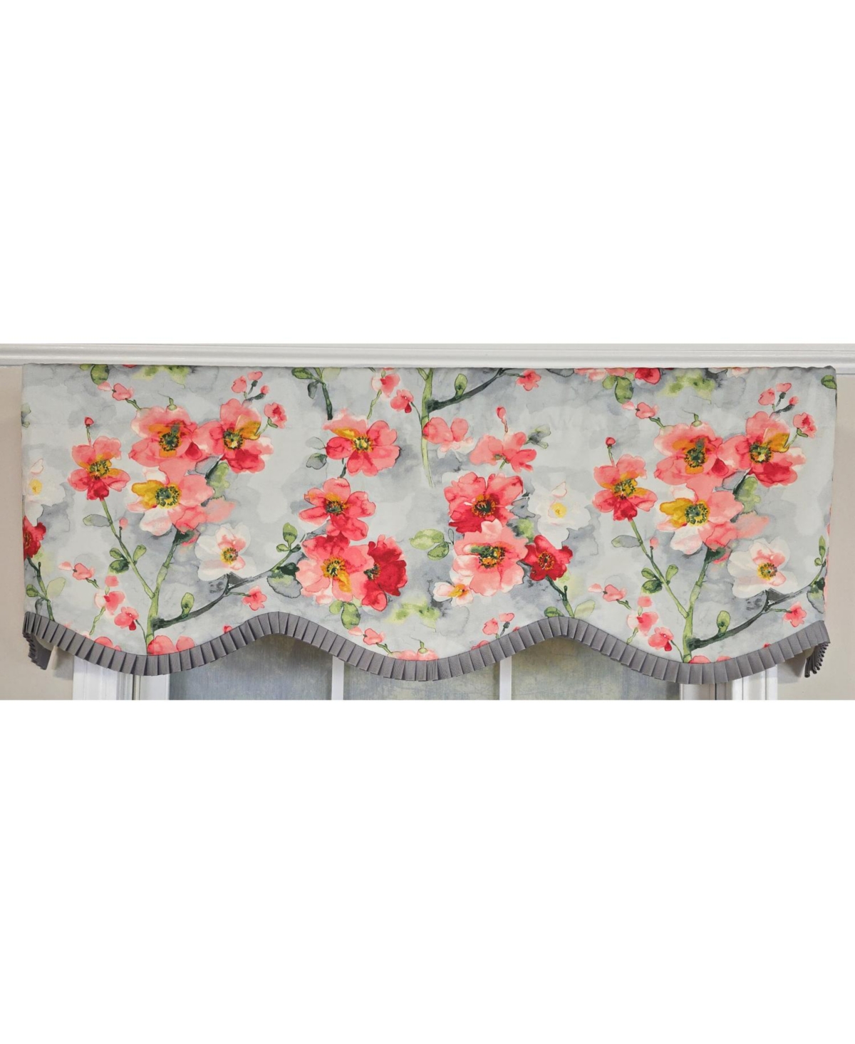 Rlf Home 100% Cotton Prosperity Provance Fully lined Windows Rod Pocket Valance 50" x 15" Gray