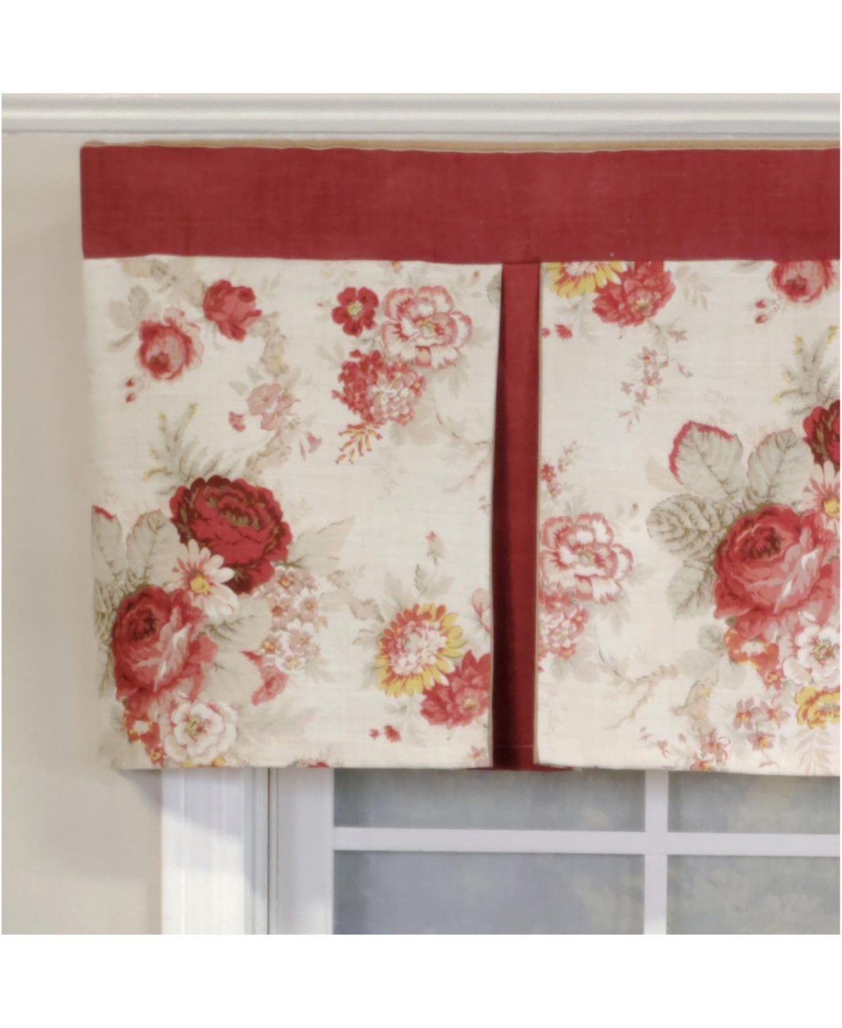 Rlf Home 3" Rod Pocket High Quality Fabric Norfolk Pleated Valance for Windows 50" x 16" Red