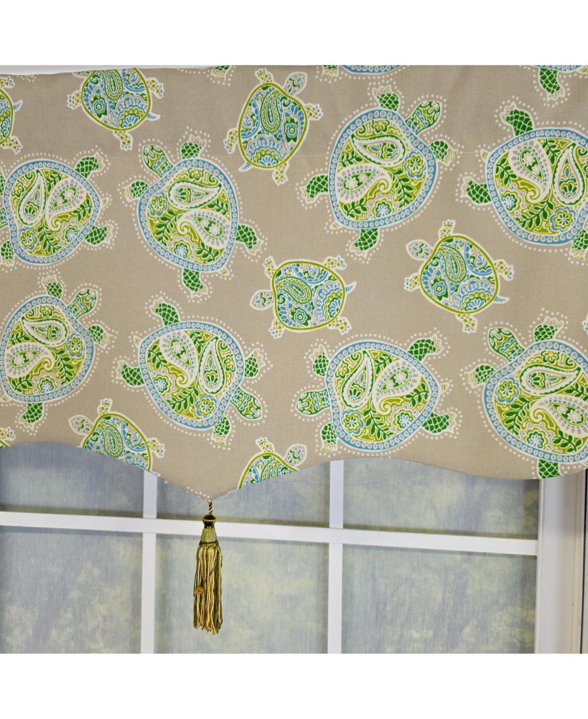 Rlf Home 100% Cotton Tortuga Stanform Fully lined Windows Rod Pocket Valance 50" x 16" Green