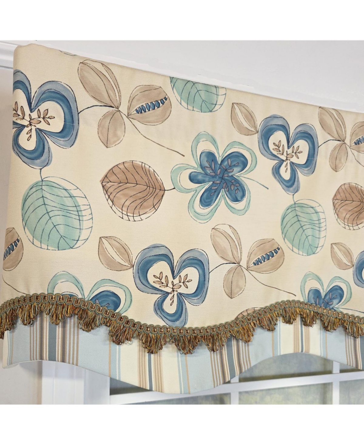 Rlf Home 100% Cotton Jolly Glory Fully lined Windows Rod Pocket Valance 50" x 16" Cream