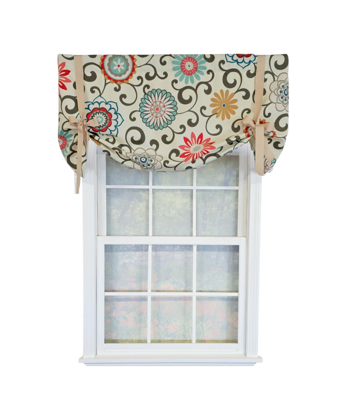 Rlf Home 100% Cotton Monterrey Tie-Up Fully lined Windows Rod Pocket Valance 50" x 23" Cream