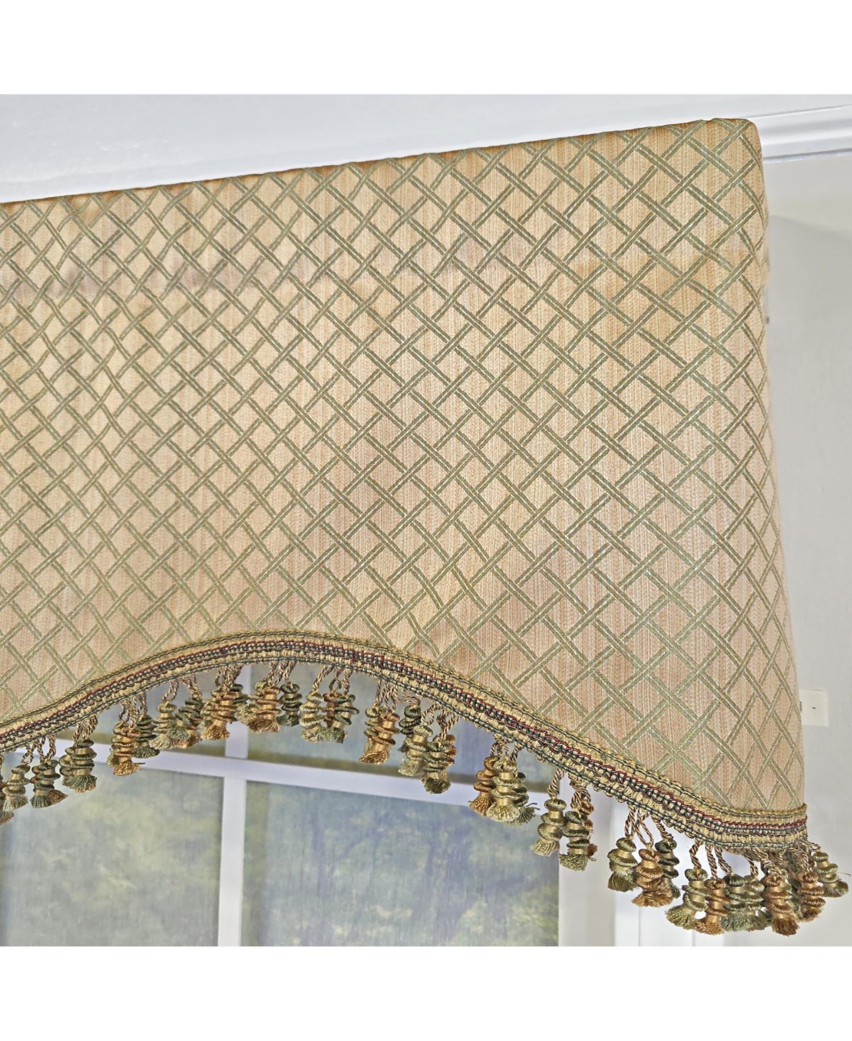 Rlf Home 100% Cotton Diamonds Cornice Fully lined Windows Rod Pocket Valance 50" x 17" Green