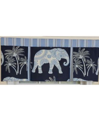 100% Cotton White Elephant Pleated  Unlined Windows Rod Pocket Valance 50" x 17"  Blue