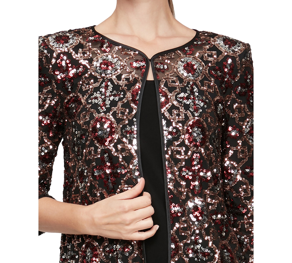 Alex Evenings Petite Sequined Mock Twinset Top In Brown