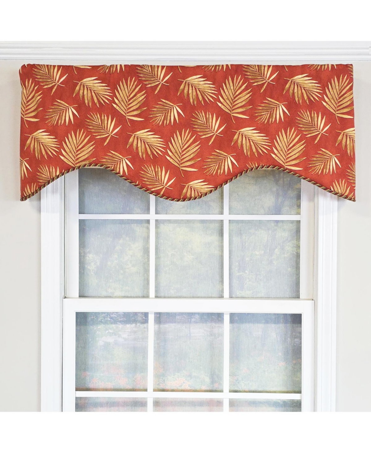 Rlf Home 100% Cotton Hawthorn Cornice With Poly/Cotton Ivory lining Rod Pocket Valance 50" x 17" Red