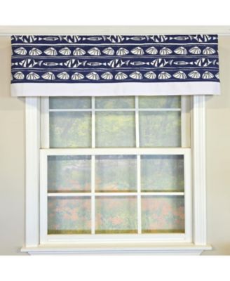 She Shells Banded Valance Collection - 100% Cotton with Ivory Lining 50" x 16"  Navy