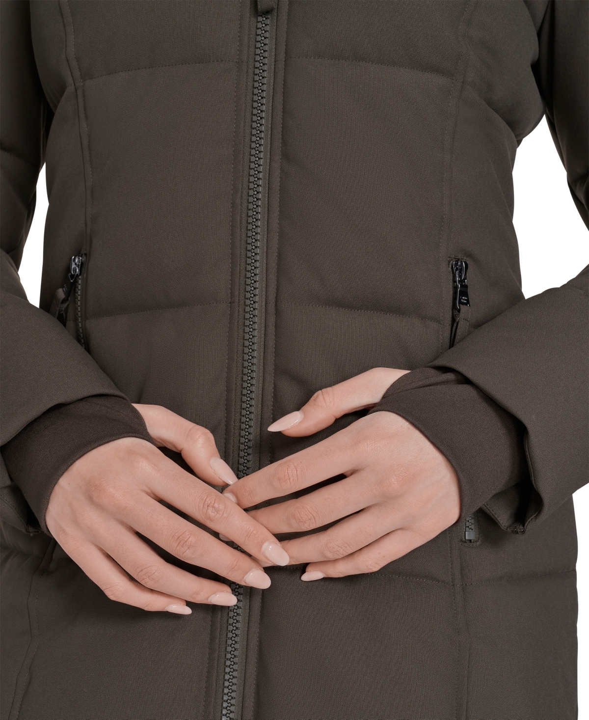 Calvin Klein Women's Stand Collar Hooded Puffer Coat In Brown