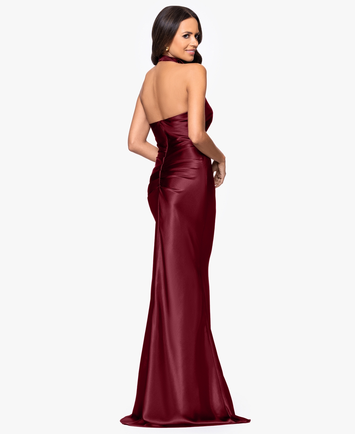 Betsy & Adam Petite Long Halter Dress In Brown