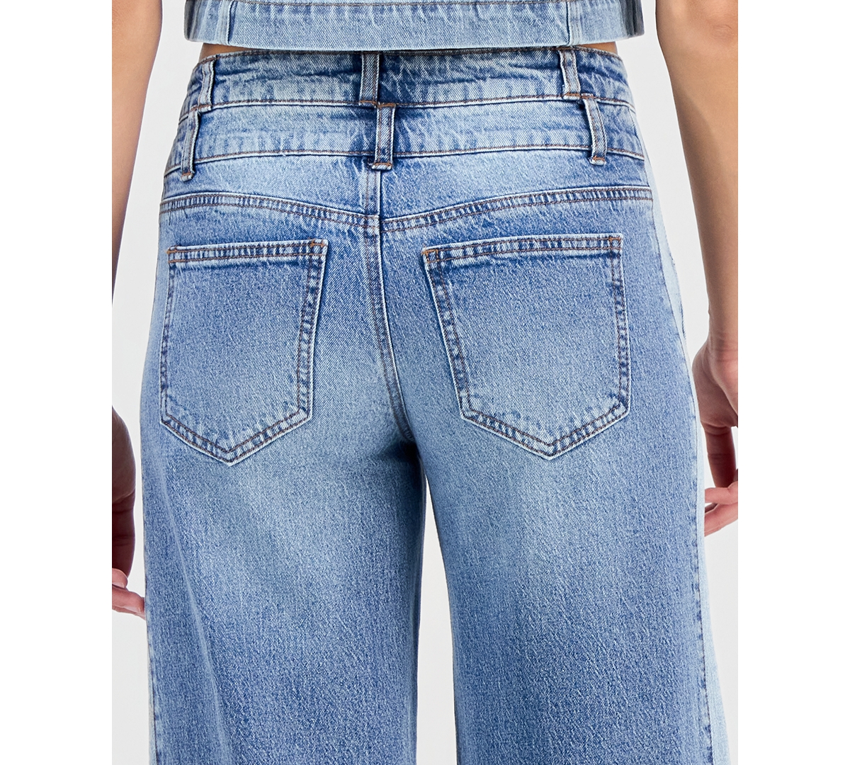And Now This Petite High-Rise Wide-Leg Two-Tone Jeans, Macy's Exclusive