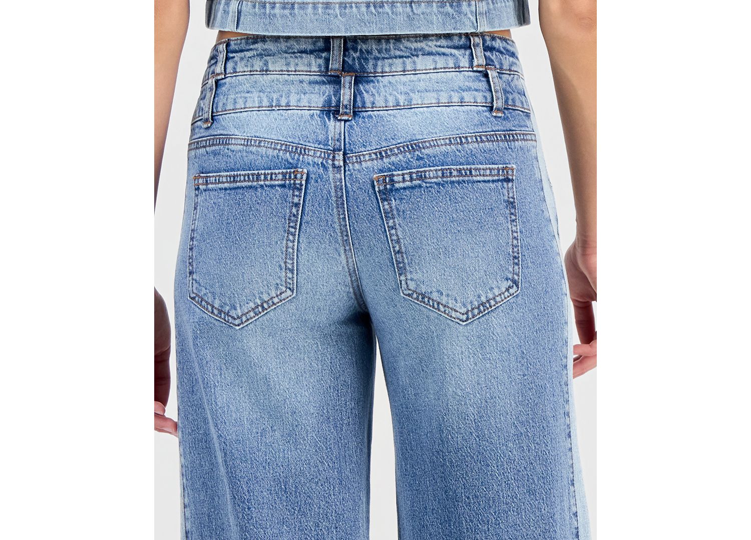 Petite High-Rise Wide-Leg Two-Tone Jeans