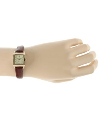 Women's 20mm Square Watch with Glossy Brown Leather Strap