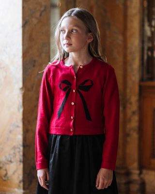 Girls Organic Bow Intarsia Sweater Cardigan