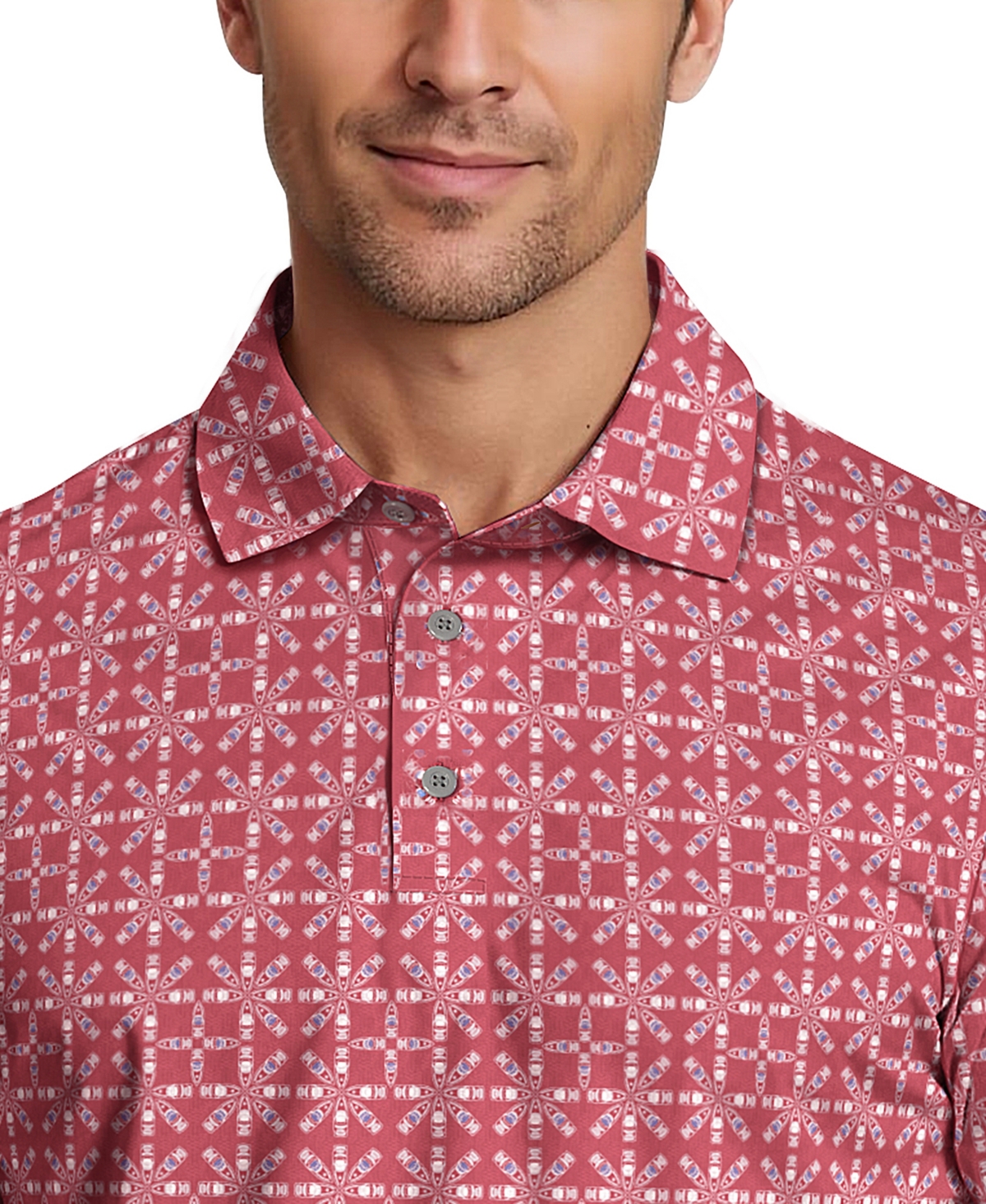 Pga Tour Men's Layered Boat Print Short-Sleeve Golf Polo Shirt