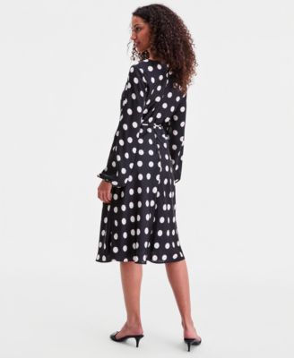 Women's Blouson-Sleeve Belted Midi Dress