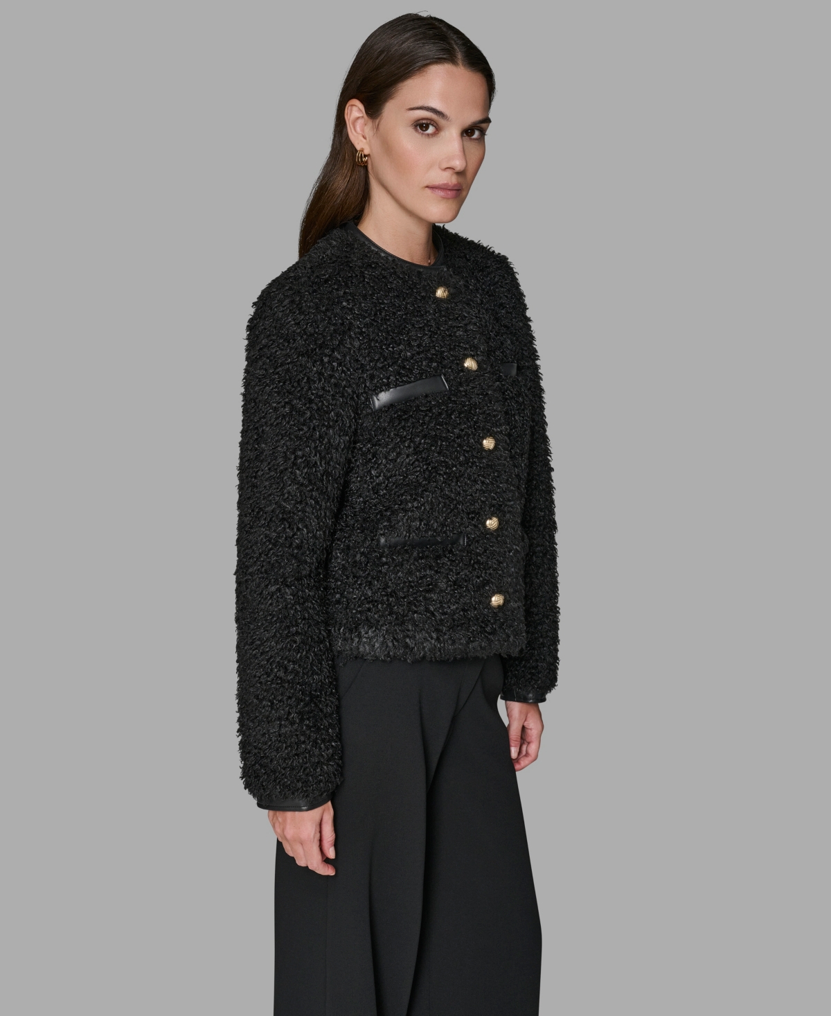 Karl Lagerfeld Women's Crewneck Pocket Detail Jacket In Black