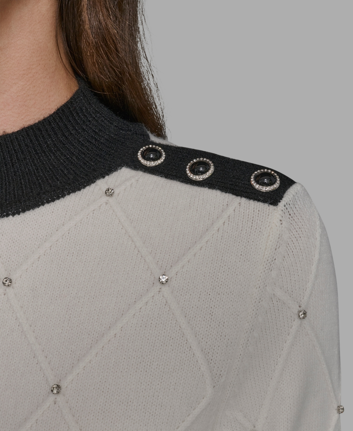 Karl Lagerfeld Women's Mock Neck Long Sleeve Sweater In White