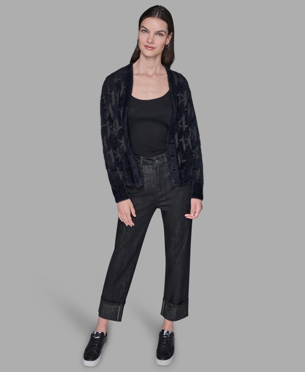 Karl Lagerfeld Women's Logo Embellished V-neck Sweater In Black